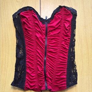 Red and Black Lace Corset Top